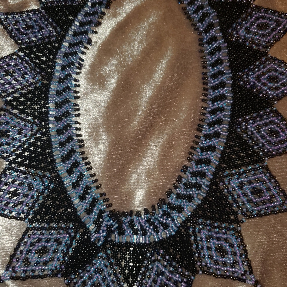 Beaded necklace black and baby blue